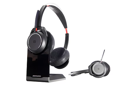 High Quality Over Ear Headphones with Wireless Microphone and Stand for Premium Audio Experience 3d model