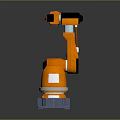 Orange Robotic Arm Game Movie Character With Silver Claw Black Control Panel And Blue Base