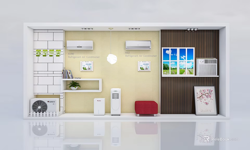 Home Appliance Display With Wall Mounted Air Conditioners Fan And Decorative Elements 3d model 