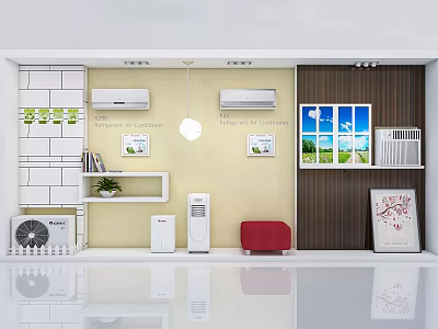 Home Appliance Display With Wall Mounted Air Conditioners Fan And Decorative Elements 3d model
