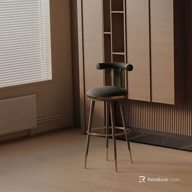 Elegant Modern Bar Stool With Green Upholstery And Gold Metal Legs For Kitchen Counter 3d model 