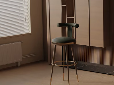 Elegant Modern Bar Stool With Green Upholstery And Gold Metal Legs For Kitchen Counter 3d model