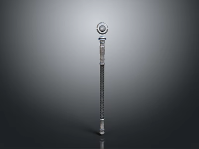 Metallic Weapon With Long Staff Circular Head And Intricate Surface Patterns 3d model
