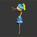 Cartoon Bird Game Character With Blue Body Yellow Legs Blue Hat Green Feather And Big Eyes