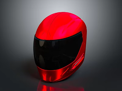 Sleek Red Helmet With Black Visor And High Glossy Exterior Design 3d model