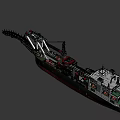 White And Black Hull Crane Ship With Red Long Boom Structure And Deck Equipment