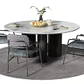 Modern Dining Table and Chair Combination Round Dining Table and Chair Tableware Ornaments 3d model