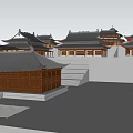 Ancient Chinese Architecture Courtyard With Wooden Pillars And Traditional Roofs