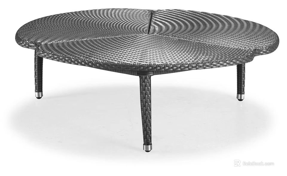 Modern Woven Coffee Table With Round Patterned Surface And Black Metal Legs Design 3d model