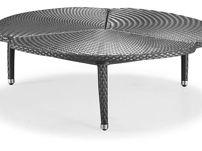 Modern Woven Coffee Table With Round Patterned Surface And Black Metal Legs Design 3d model