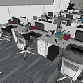 Modern Public Office Space With Workstations Computers Partition Dividers And Office Supplies