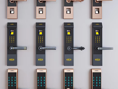 Modern Metal Door Handle With Digital Lock Keypad Multiple Styles In Gold And Black 3d model