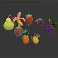 Colorful Assorted Fresh Fruits Including Pear Banana Strawberry Apple Pineapple And Grapes