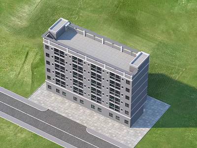 Modern Multi Storey Industrial Factory Building With Large Windows Green Lawn And Road Access 3d model
