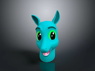 Cute Blue Animal Head Decorative Furniture Piece With Green Eyes And Smile 3d model