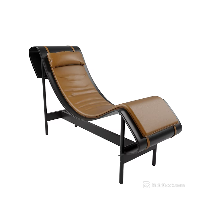 Modern Leather Lounge Chair With Brown Upholstery And Black Metal Frame Design 3d model 