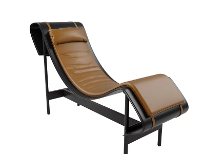 Modern Leather Lounge Chair With Brown Upholstery And Black Metal Frame Design 3d model