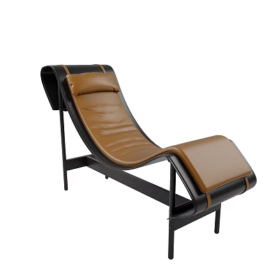 Modern Leather Lounge Chair With Brown Upholstery And Black Metal Frame Design 3d model