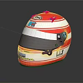 Red And White Racing Helmet With Bell Brand Transparent Visor And Striped Design