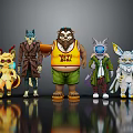 Anthropomorphic Creature Characters in Diverse Stylish Outfits Standing Together 3d model