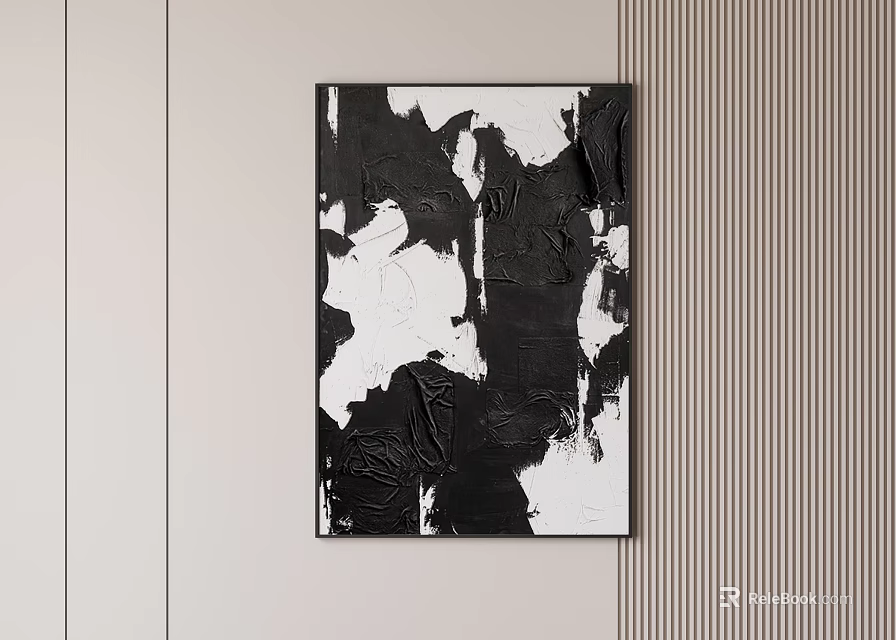 Black And White Abstract Painting On Wall 3d model