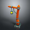 3D Model of Wooden Street Lamp With Orange Pole Metal Brackets and Yellow Lantern