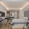 Modern Hotel Room Interior With Comfortable Bed Sofa Work Desk TV And Stylish Lighting Decor