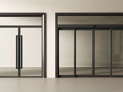 Modern Double Glass Doors With Sliding Design Black Frames And Handles 3d model