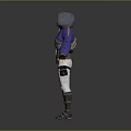 Hooded Woman In Blue Purple Sleeved Outfit With White Pants And Boots