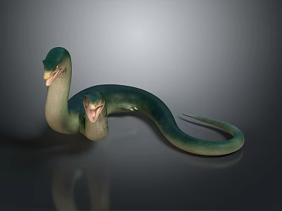 Green Mythical Two Headed Snake Creature With Serpentine Body And Forked Tongues 3d model