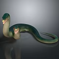 Green Mythical Two Headed Snake Creature With Serpentine Body And Forked Tongues