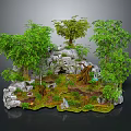 Modern Cartoon Scene Grotto Cave Forest Rocks 3d model