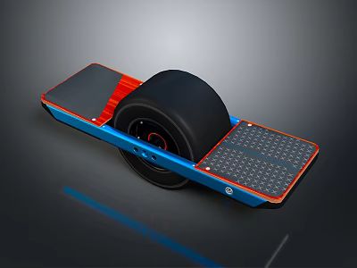 Electric Self Balancing Scooter With Blue Frame Red Accents Black Wheel And Grid Pedals 3d model