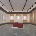 Modern Exhibition Hall With Track Lights White Walls Display Shelves Red White Cube Exhibit