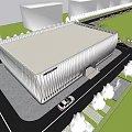 Modern Gallery Building Featuring Geometric Glass Facade Illuminated Exterior Trees And Cars Near Entrance