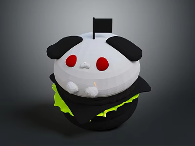 Adorable Panda Themed Cartoon Character Creature Featuring Black White Ears Red Eyes And Green Accents 3d model