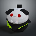 Adorable Panda Themed Cartoon Character Creature Featuring Black White Ears Red Eyes And Green Accents