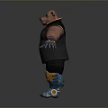 3D Muscular One Eyed Bear Character With Black Vest Yellow Knee Pads And Clawed Hands