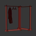 Modern Wooden And Black Clothes Rack With Hanging Clothes Minimalist Design For Garment Storage