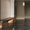 Modern Foyer Hallway Design with Marble Floor Artwork and Lighting