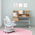 Modern Kids Desk With Bookshelf Chair Pink Rug And Wall Art