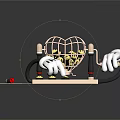 Bingo Game Setup With Cage Numbered Balls Red Board Card And Gloves