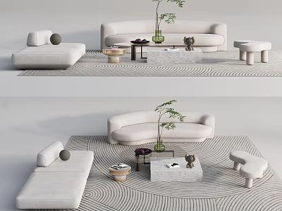Modern Sofa And Coffee Table Set With Area Rug Decorative Plants And Ottoman 3d model
