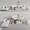 Modern Sofa And Coffee Table Set With Area Rug Decorative Plants And Ottoman