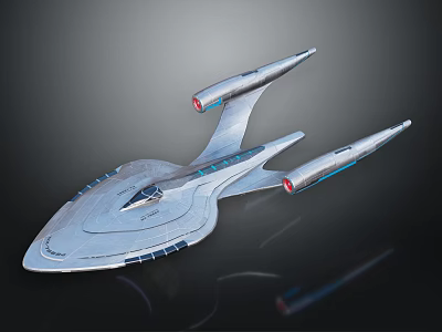 Futuristic Spaceship For Interstellar Exploration With Streamlined Structure And Red Engines 3d model