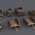 Vintage Wooden Carts With Various Designs And Old Style Wooden Wheels