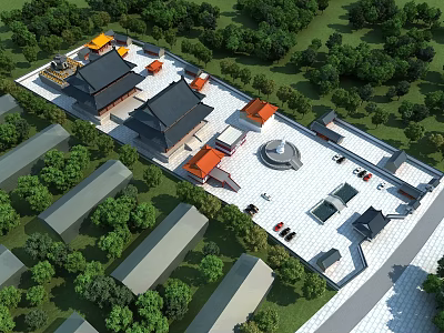 Traditional Ancient Chinese Architecture Complex With Courtyard Layout And Surrounding Green Trees 3d model