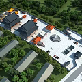 Traditional Ancient Chinese Architecture Complex With Courtyard Layout And Surrounding Green Trees