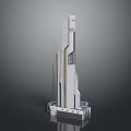 Modern Tall Skyscraper Architectural Model With Streamlined Design Glass Metal Facade And Base Structure