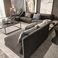 Modern Contemporary Sofa Coffee Table Set With Gray Upholstery Throw Pillows And Area Rug 3d model